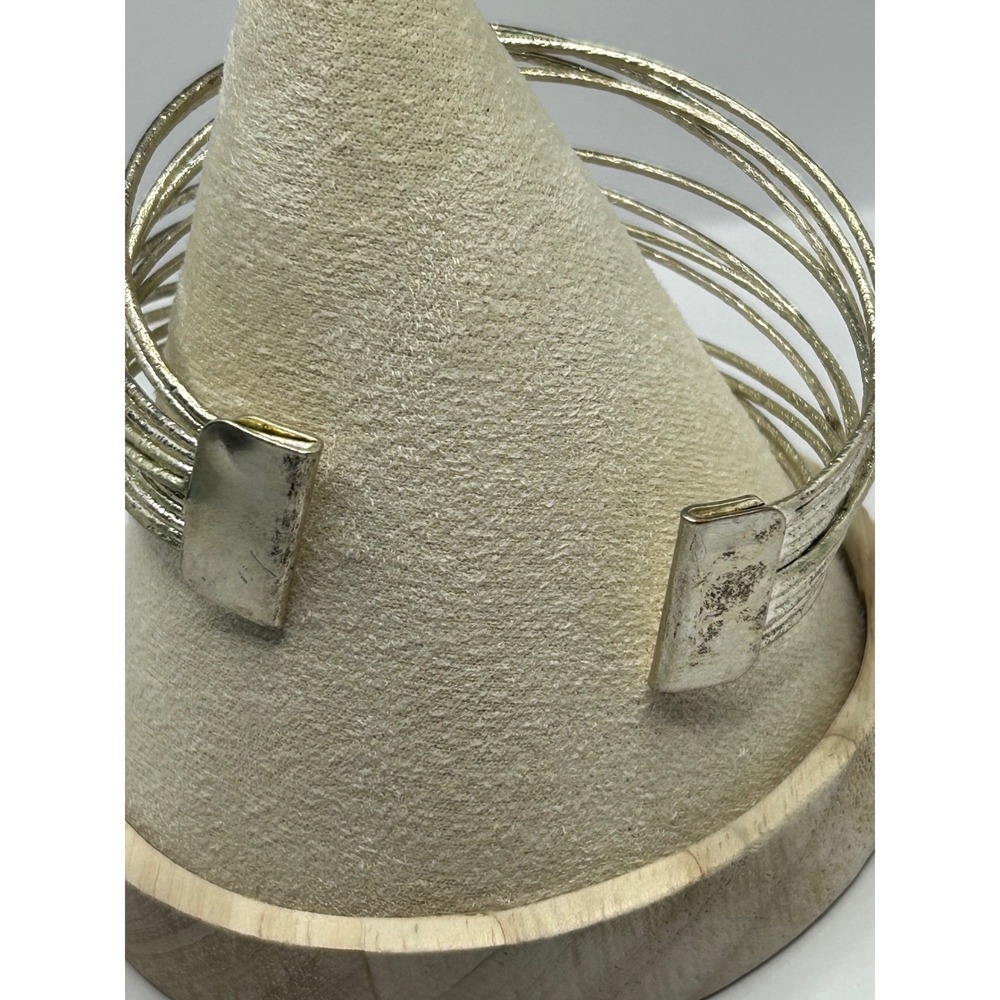 Multi Strand Wire Cuff Bracelet Women Size 7 Gold Tone Textured Layered Boho - Picture 2 of 4